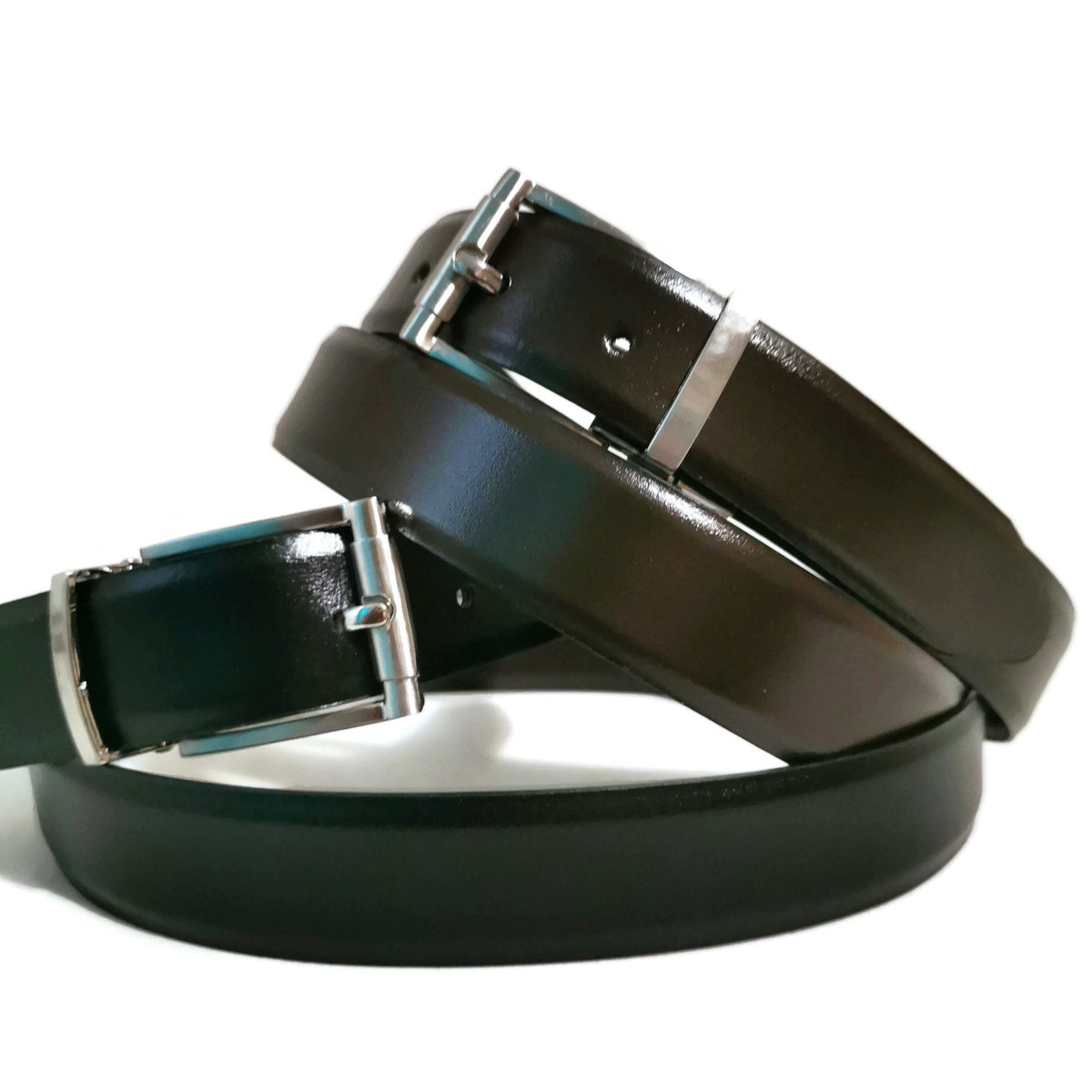 Reversible Black Brown Leather Belt for Men: Handmade Cowhide Dress Belt