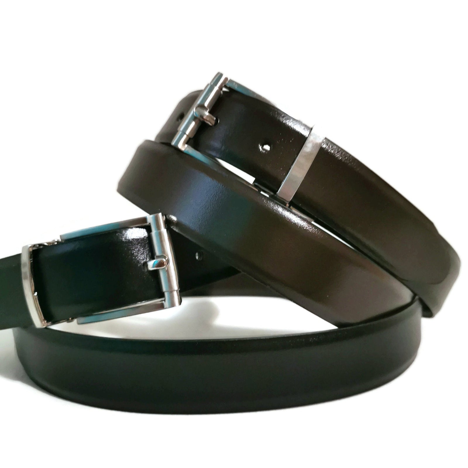 Reversible Leather Belt for Men: Black & Brown Cowhide Dress Belt
