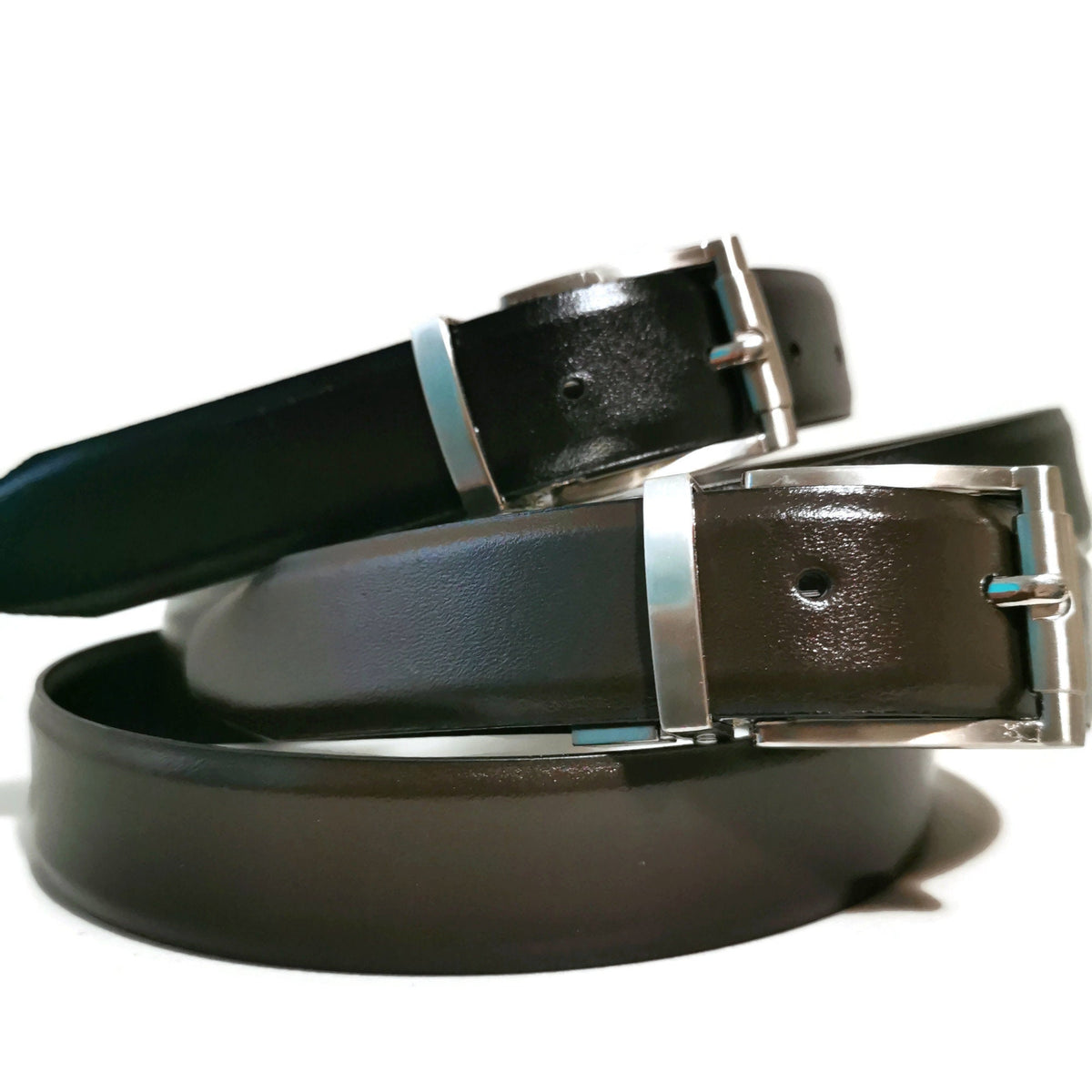 Reversible Black Brown Leather Belt for Men: Handmade Cowhide Dress Belt