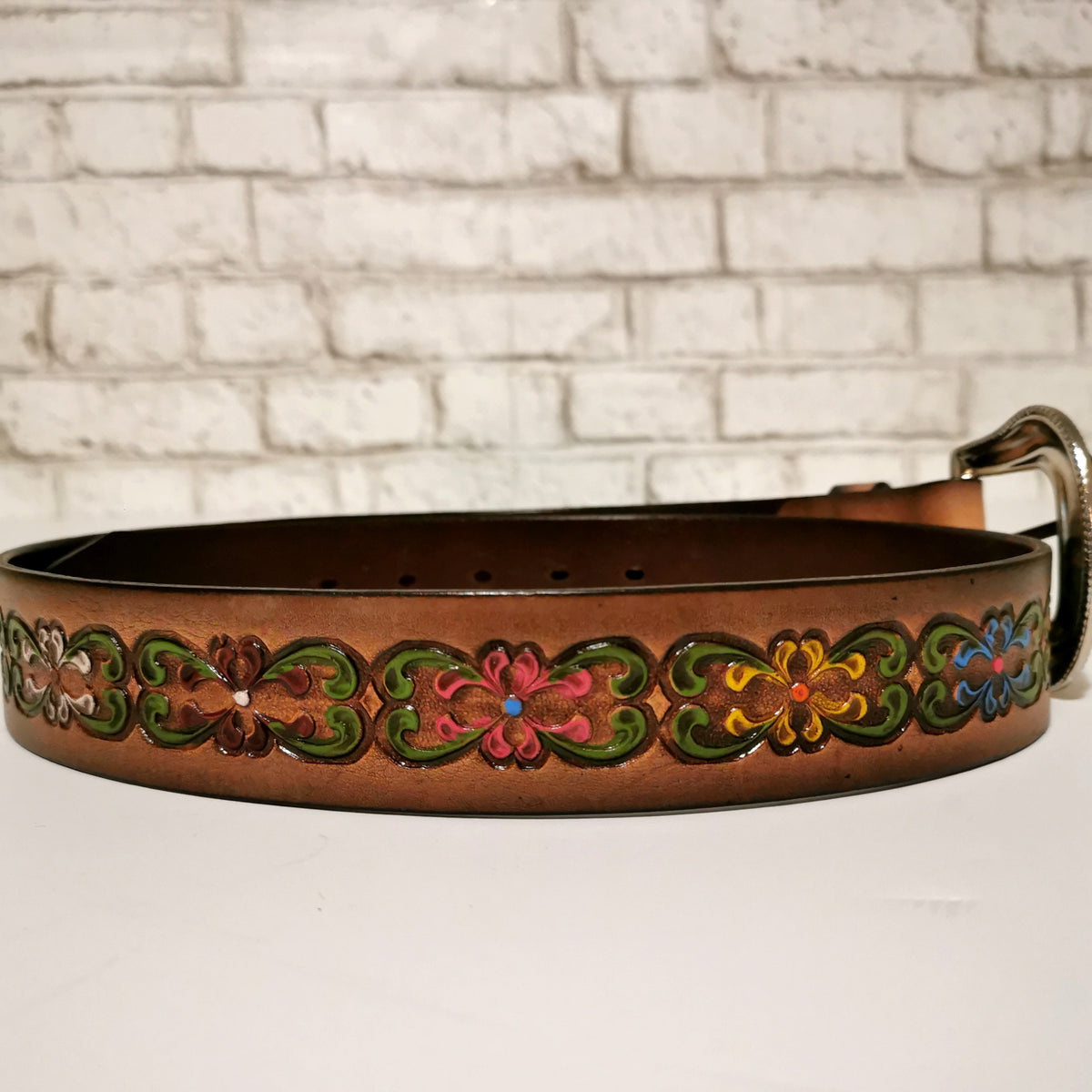 Floral Embossed Leather Belt for Women, Personalized Bohemian  Western Cowgirl Style