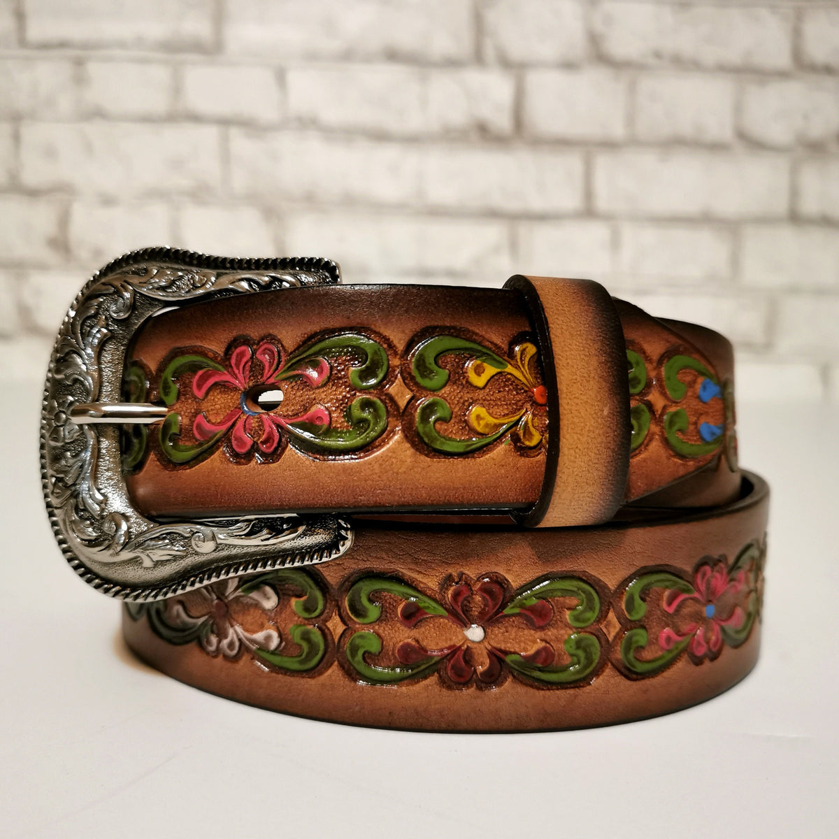 Floral Embossed Leather Belt for Women, Personalized Bohemian  Western Cowgirl Style