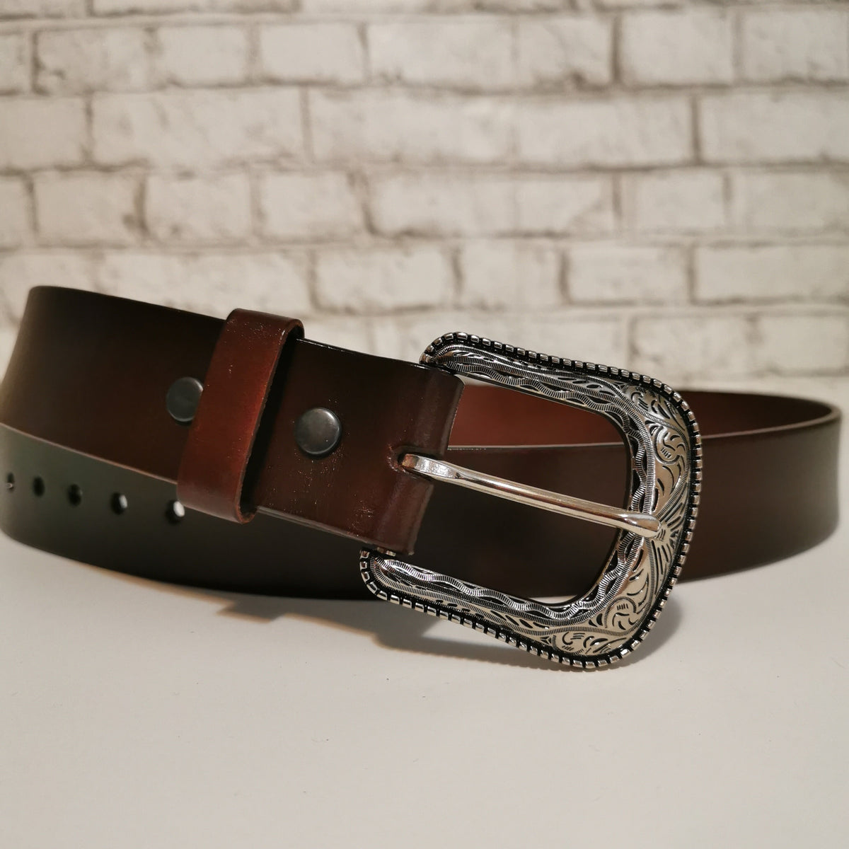 Brown Leather Belt for Men, Casual, with Removable Buckle, Personalized