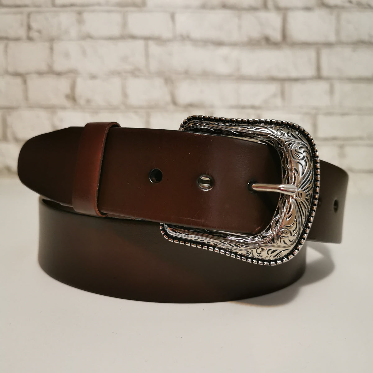 Brown Leather Belt for Men, Casual, with Removable Buckle, Personalized