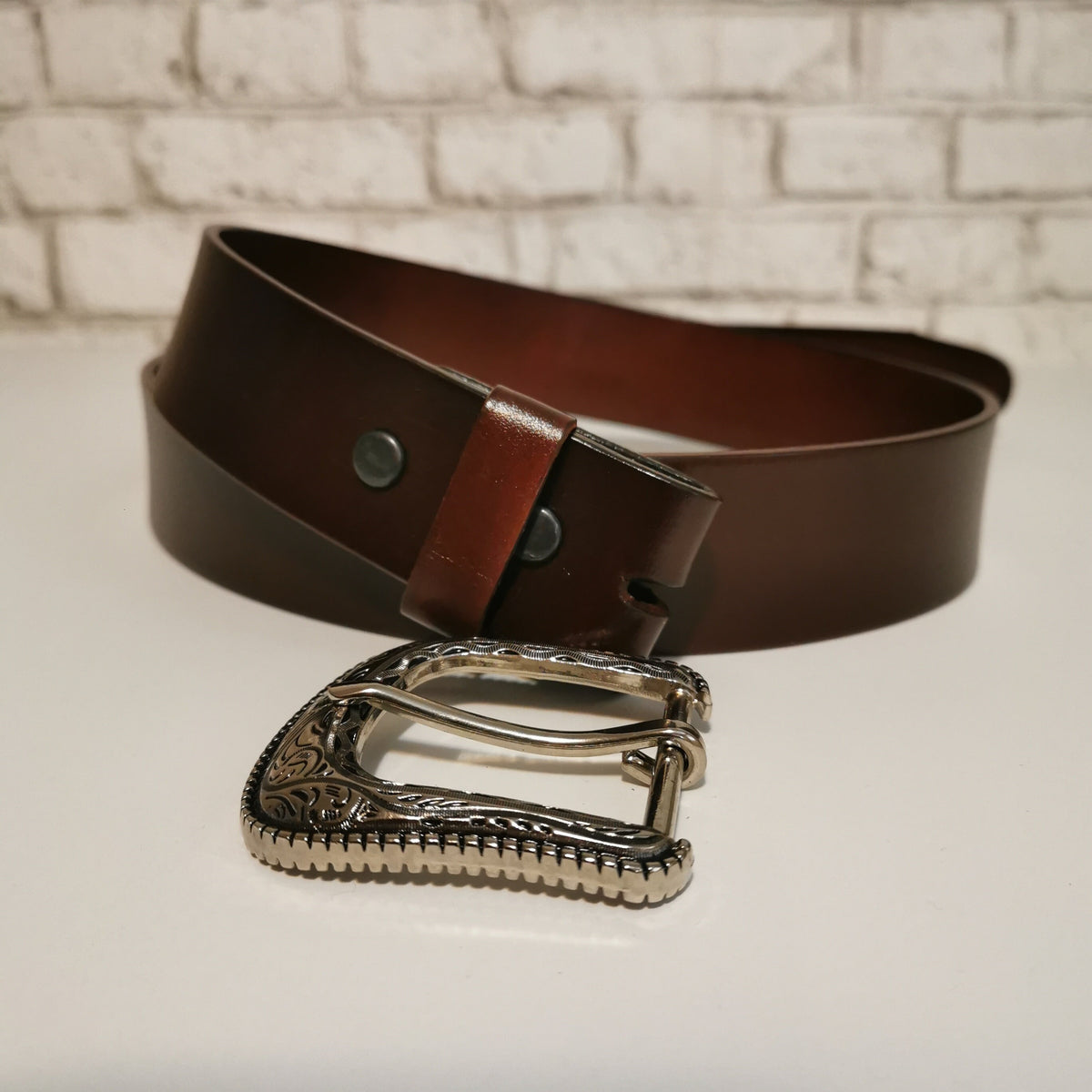 Brown Leather Belt for Men, Casual, with Removable Buckle, Personalized