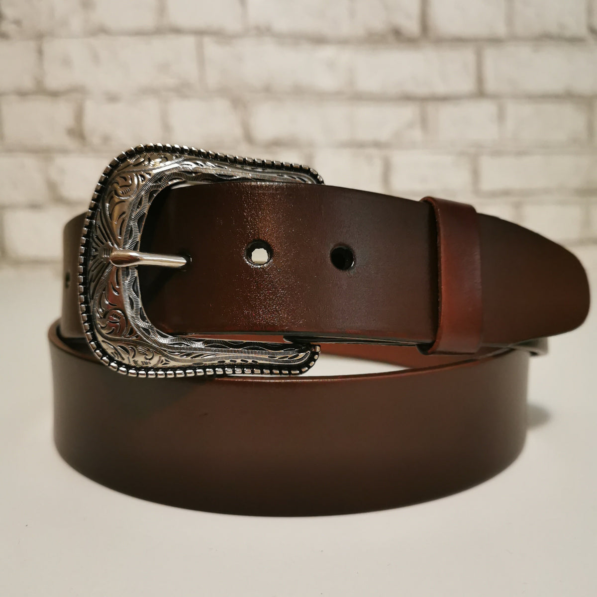 Brown Leather Belt for Men, Casual, with Removable Buckle, Personalized