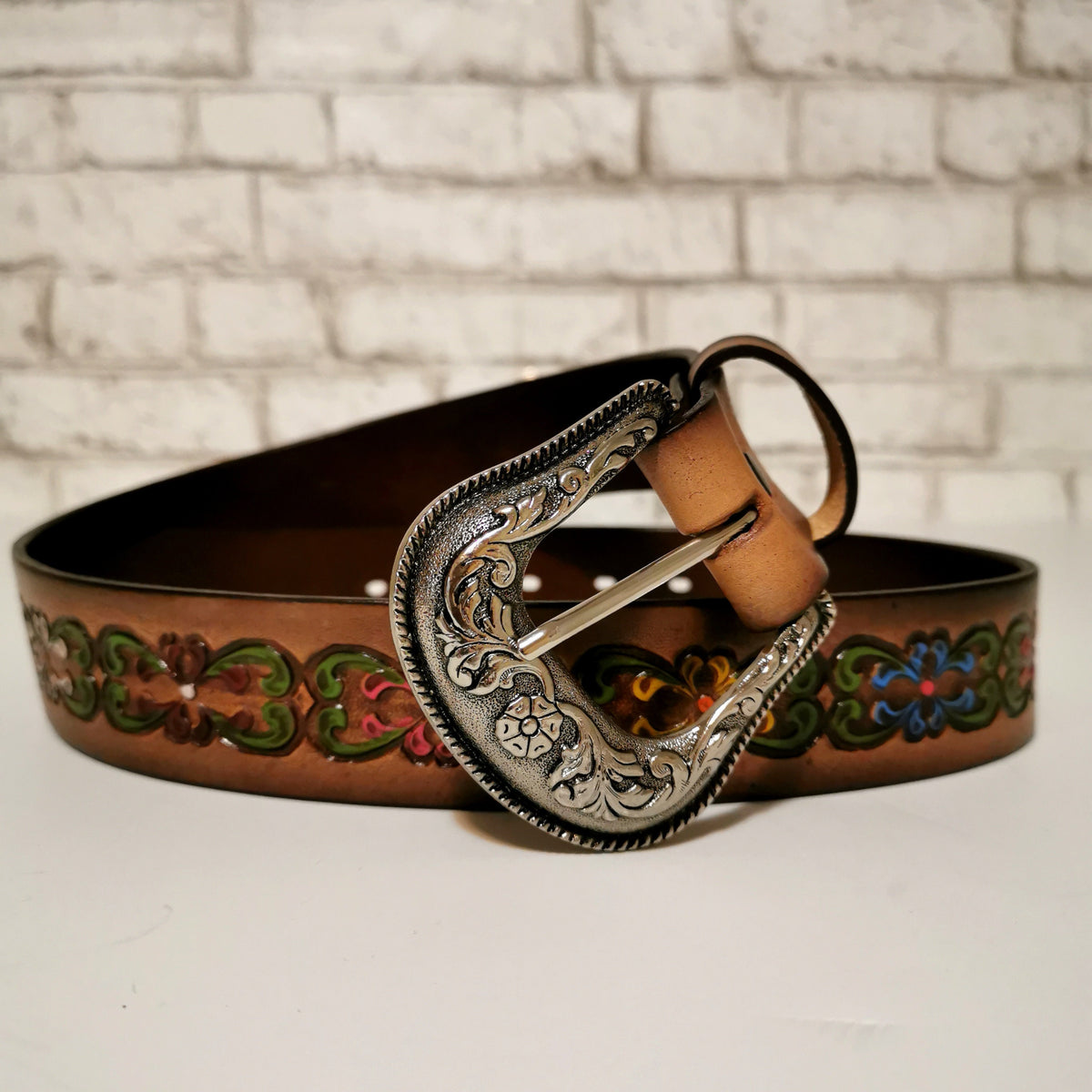 Floral Embossed Leather Belt for Women, Personalized Bohemian  Western Cowgirl Style