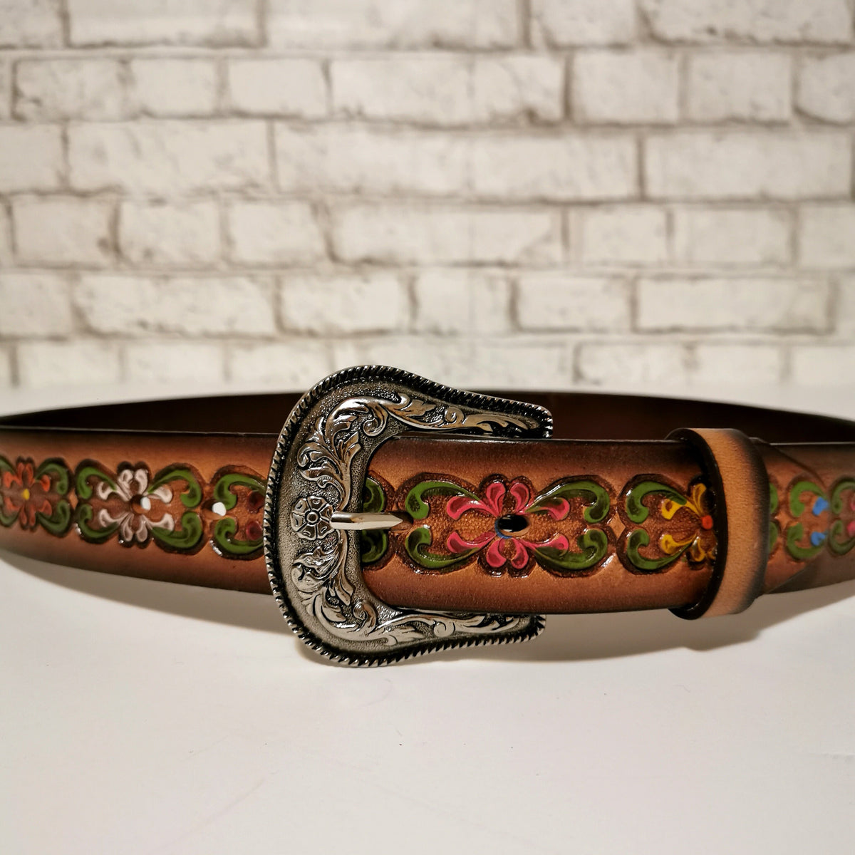 Floral Embossed Leather Belt for Women, Personalized Bohemian  Western Cowgirl Style