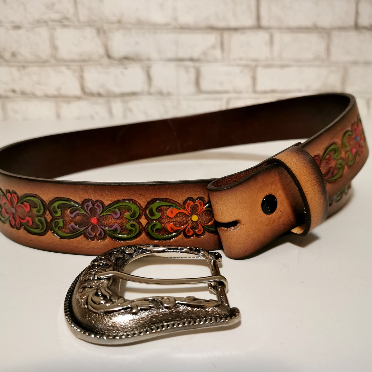 Floral Embossed Leather Belt for Women, Personalized Bohemian  Western Cowgirl Style