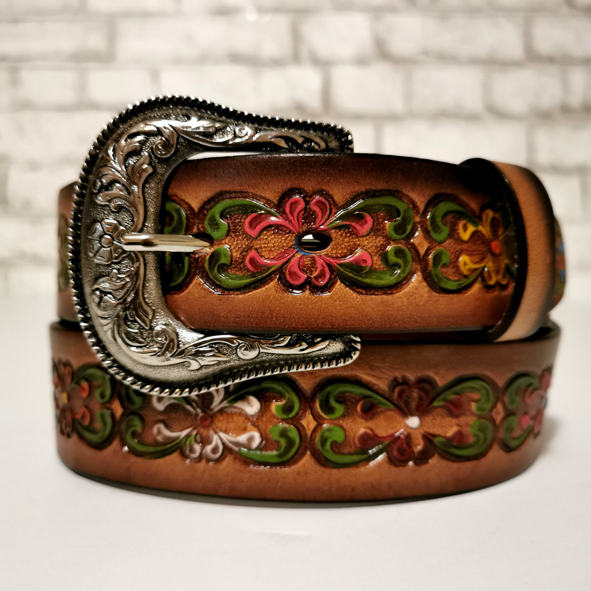 Floral Embossed Leather Belt for Women, Personalized Bohemian  Western Cowgirl Style