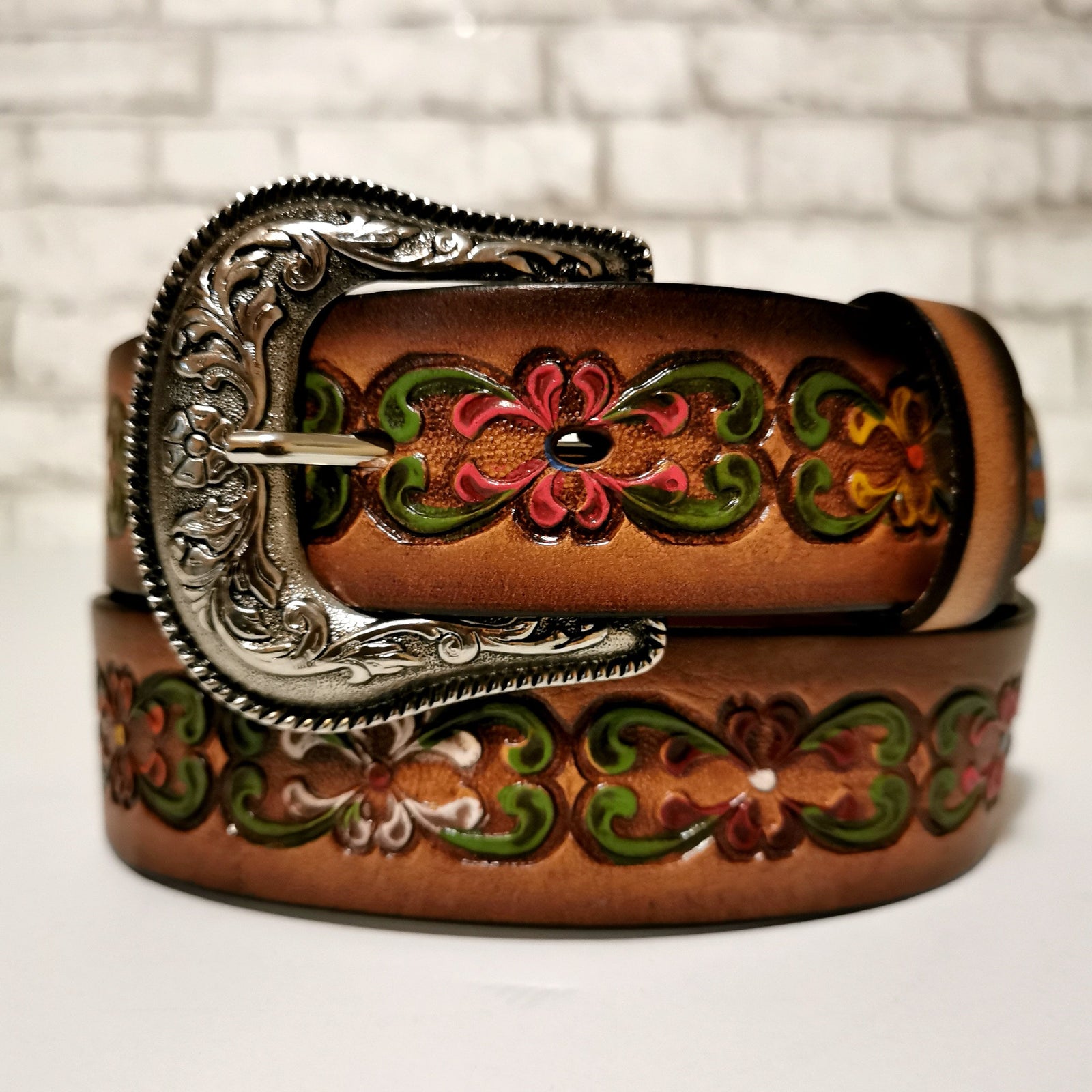 Floral Embossed Leather Belt for Women, Personalized Bohemian  Western Cowgirl Style