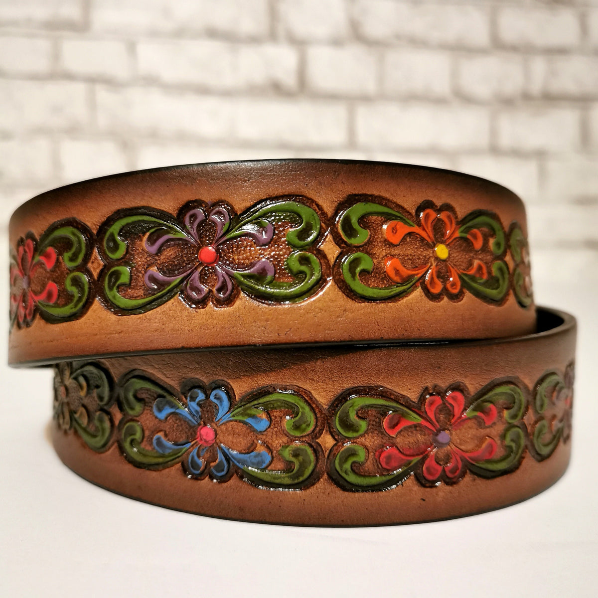 Floral Embossed Leather Belt for Women, Personalized Bohemian  Western Cowgirl Style