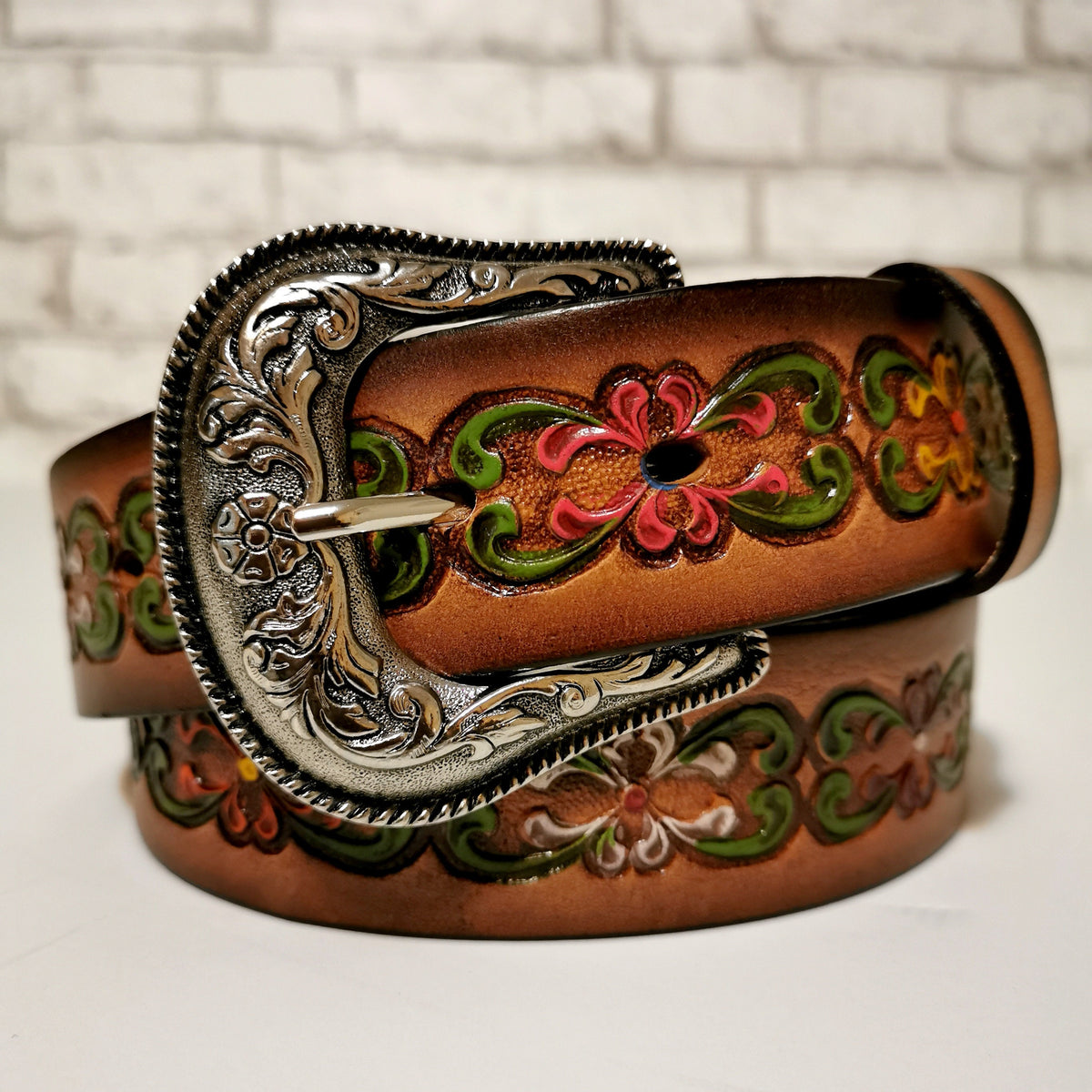 Floral Embossed Leather Belt for Women, Personalized Bohemian  Western Cowgirl Style