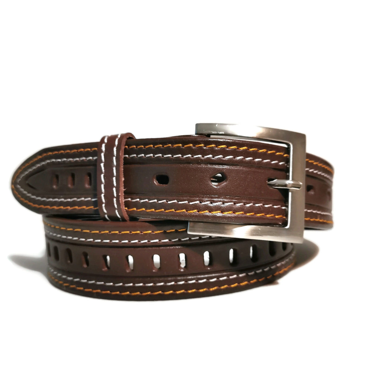 Brown Leather Belt for Men,  Casual Jeans Belt with Removable Buckle