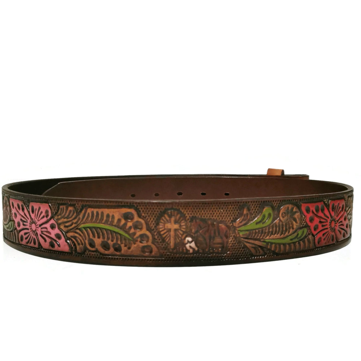 Personalized Brown Leather Rodeo Belt for Women: Embossed Cowgirl Bohemian Style