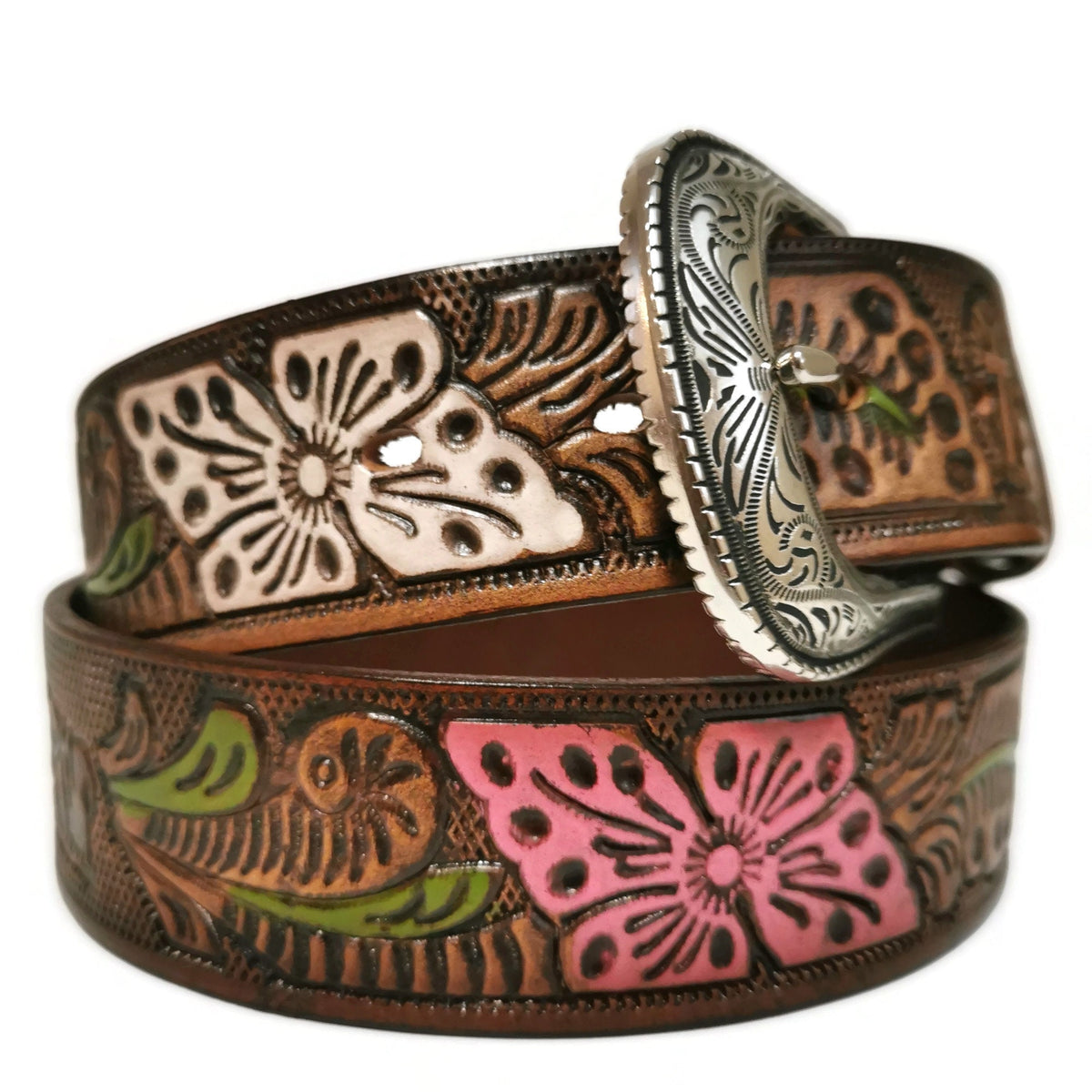 Personalized Brown Leather Rodeo Belt for Women: Embossed Cowgirl Bohemian Style