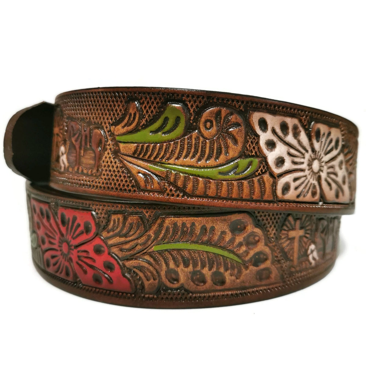 Personalized Brown Leather Rodeo Belt for Women: Embossed Cowgirl Bohemian Style