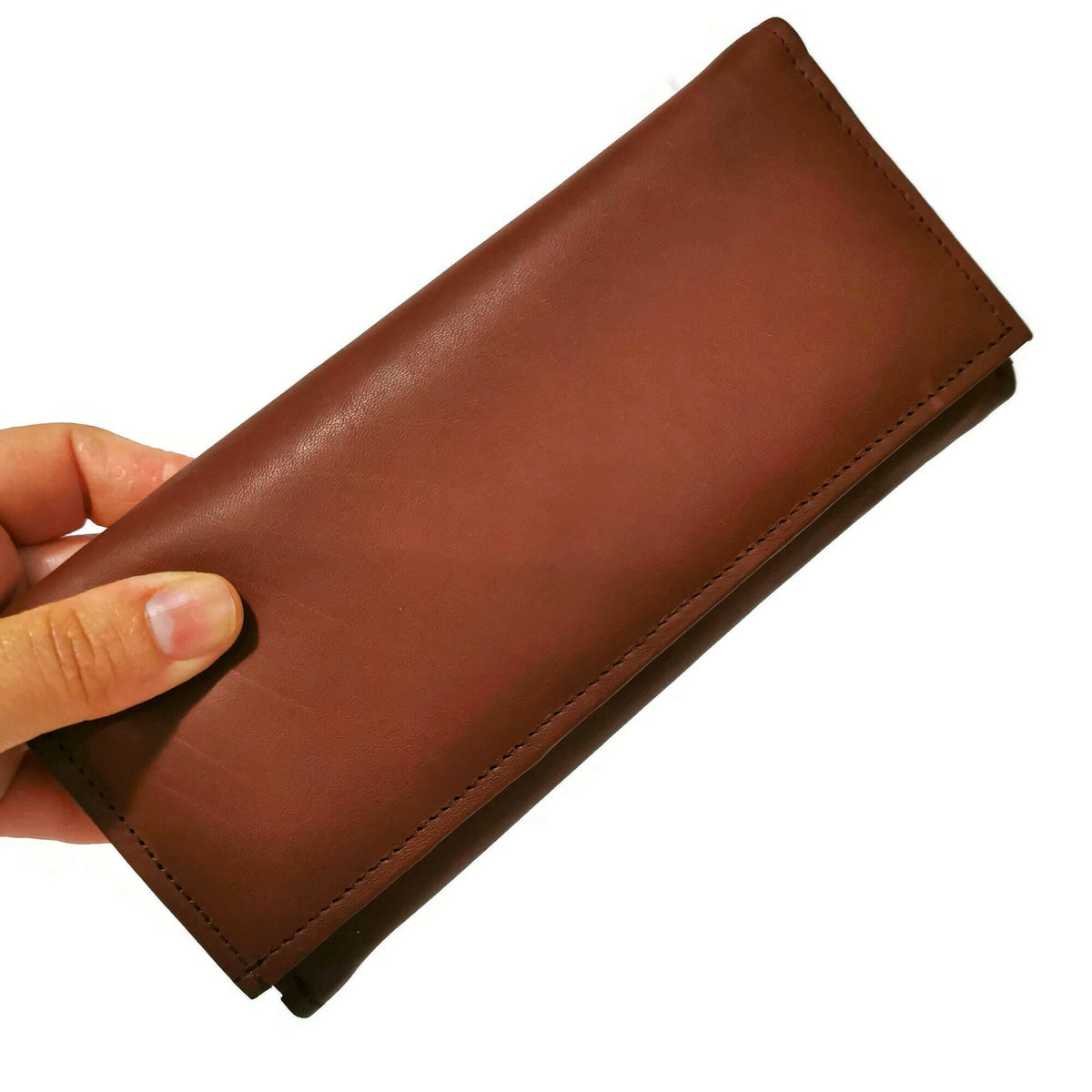 Large Leather Women's Wallet for Cards, Brown, Zipper, Multiple Compartments