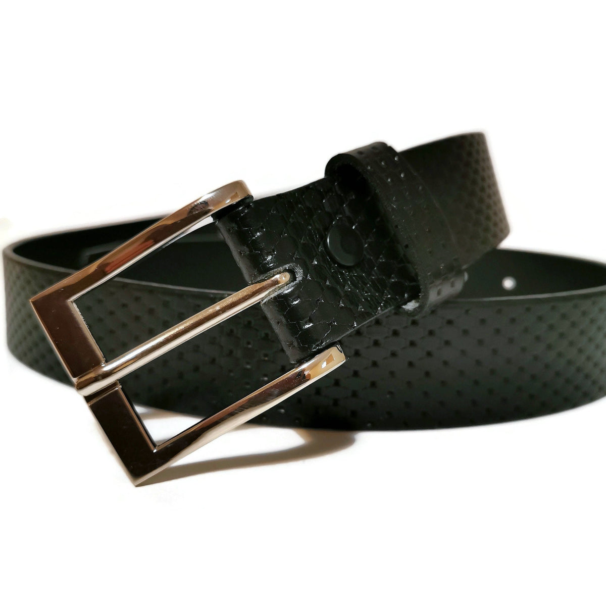Personalized Black Leather belt for Men Embossed Minimalist with  Removable Buckle