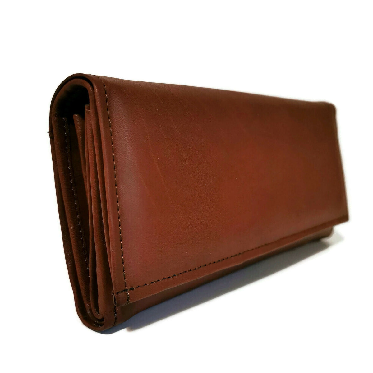 Large Leather Women's Wallet for Cards, Brown, Zipper, Multiple Compartments