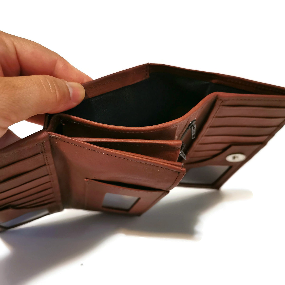 Large Leather Women's Wallet for Cards, Brown, Zipper, Multiple Compartments