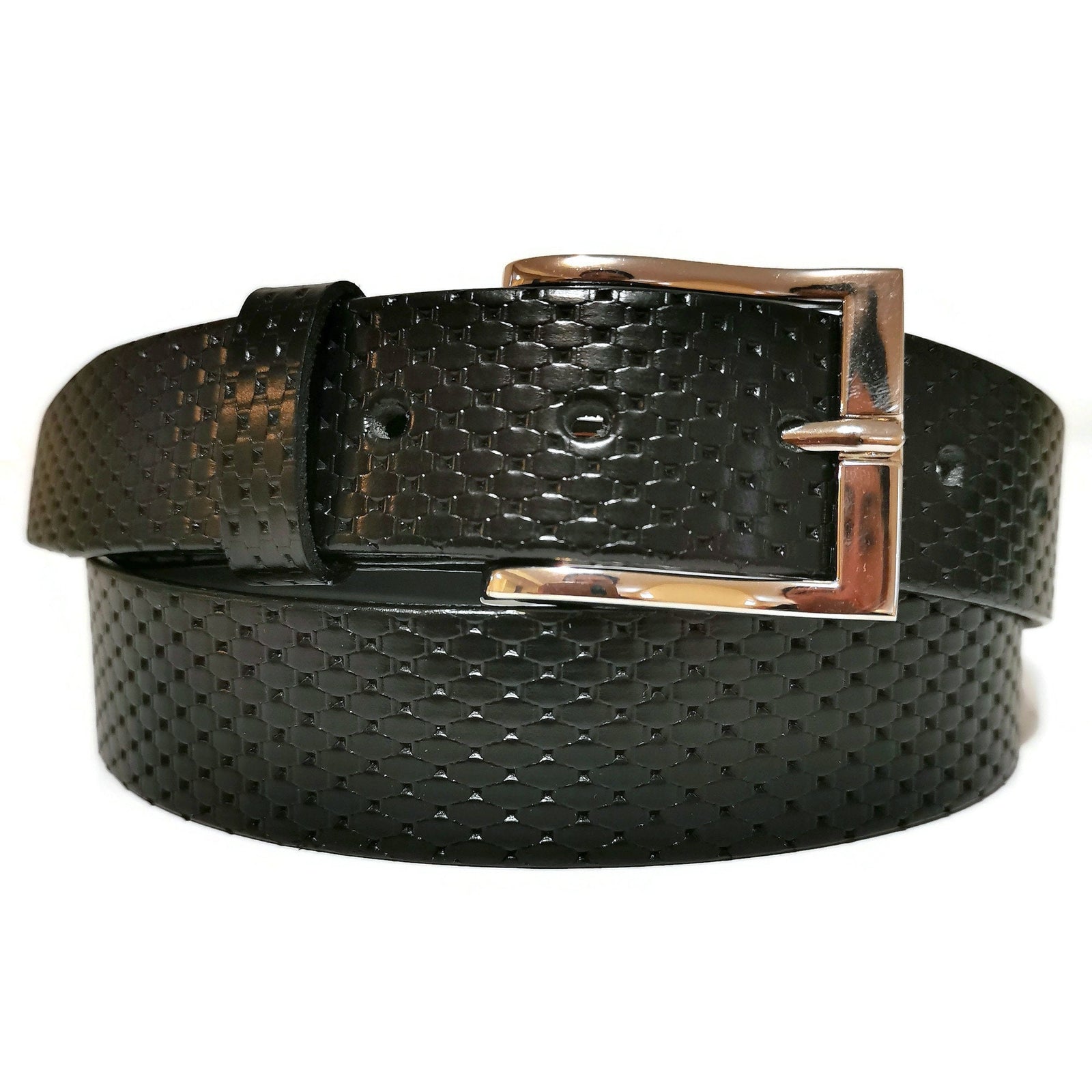 Black Leather belt for Men, Embossed, with  Removable Buckle