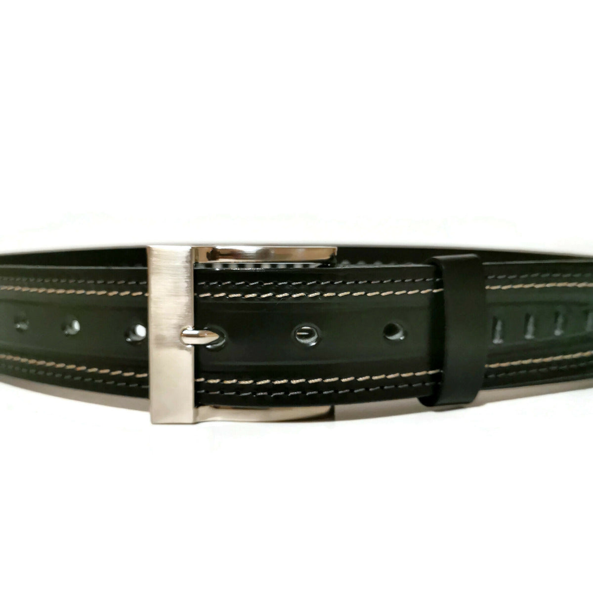 Full-Grain Black Leather Belt for Men, Casual, Removable Buckle