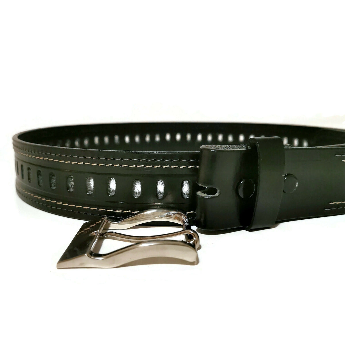 Full-Grain Black Leather Belt for Men, Casual, Removable Buckle
