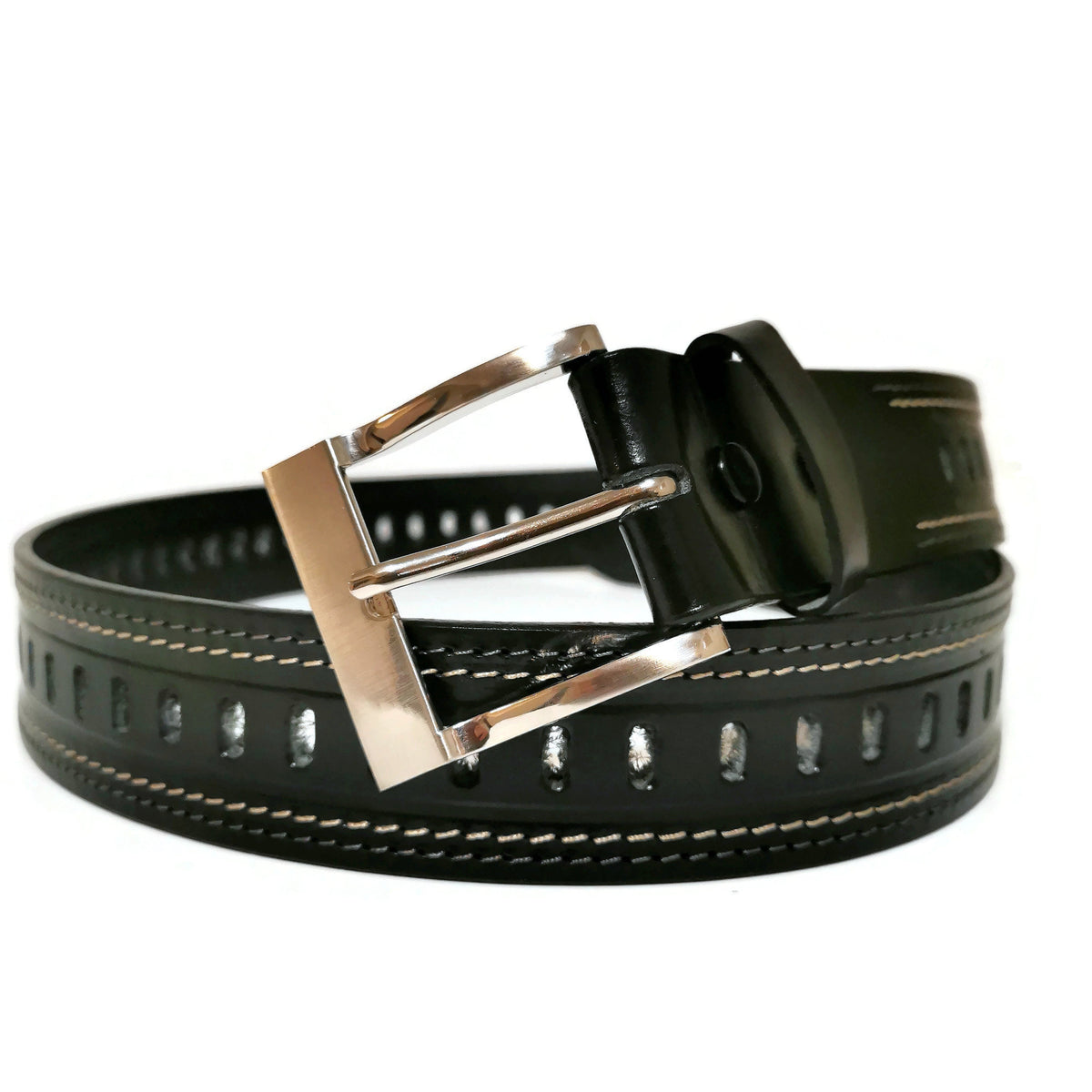 Full-Grain Black Leather Belt for Men, Casual, Removable Buckle