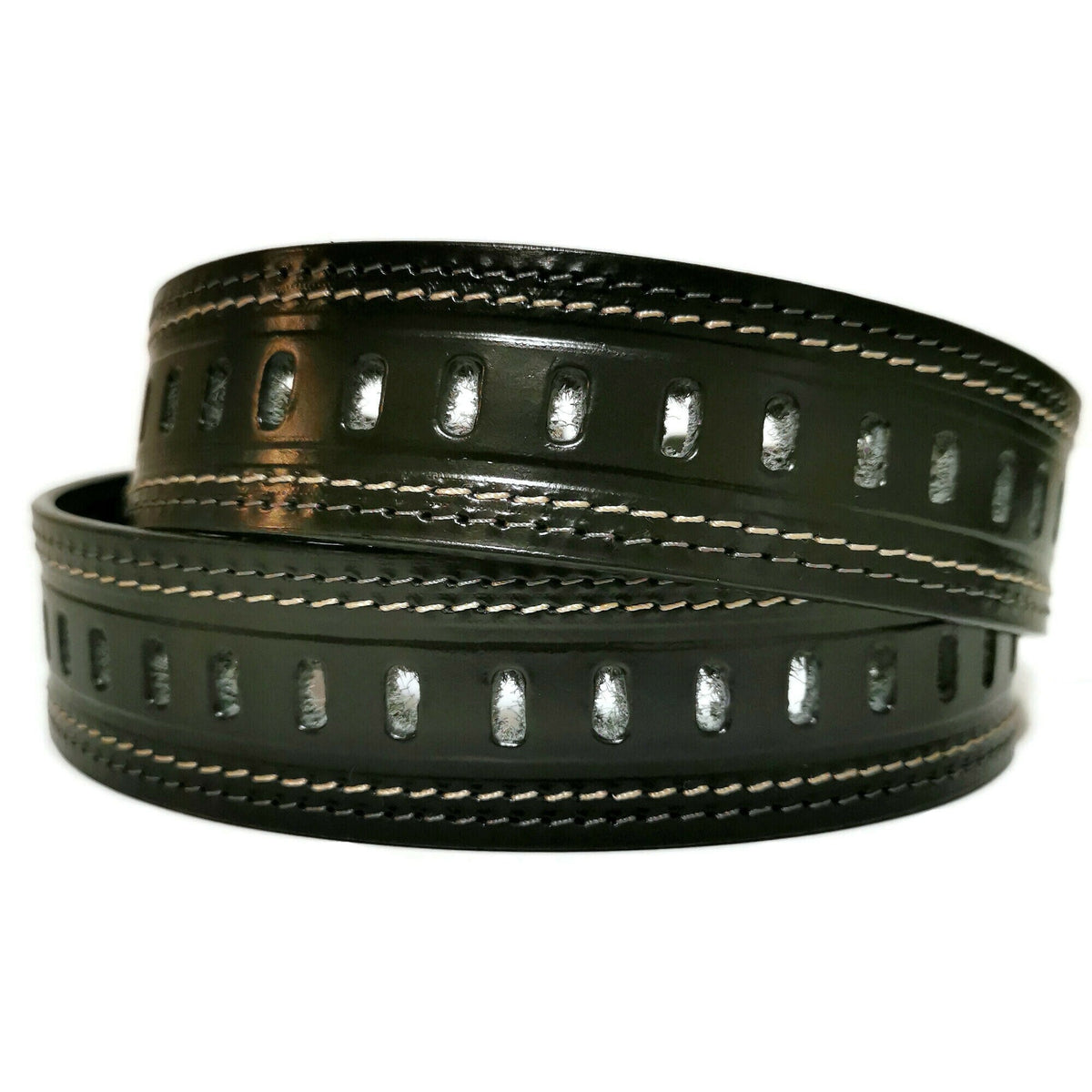Full-Grain Black Leather Belt for Men, Casual, Removable Buckle