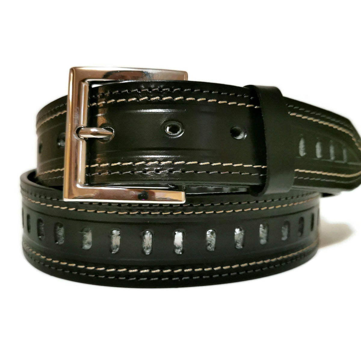 Full-Grain Black Leather Belt for Men, Casual, Removable Buckle