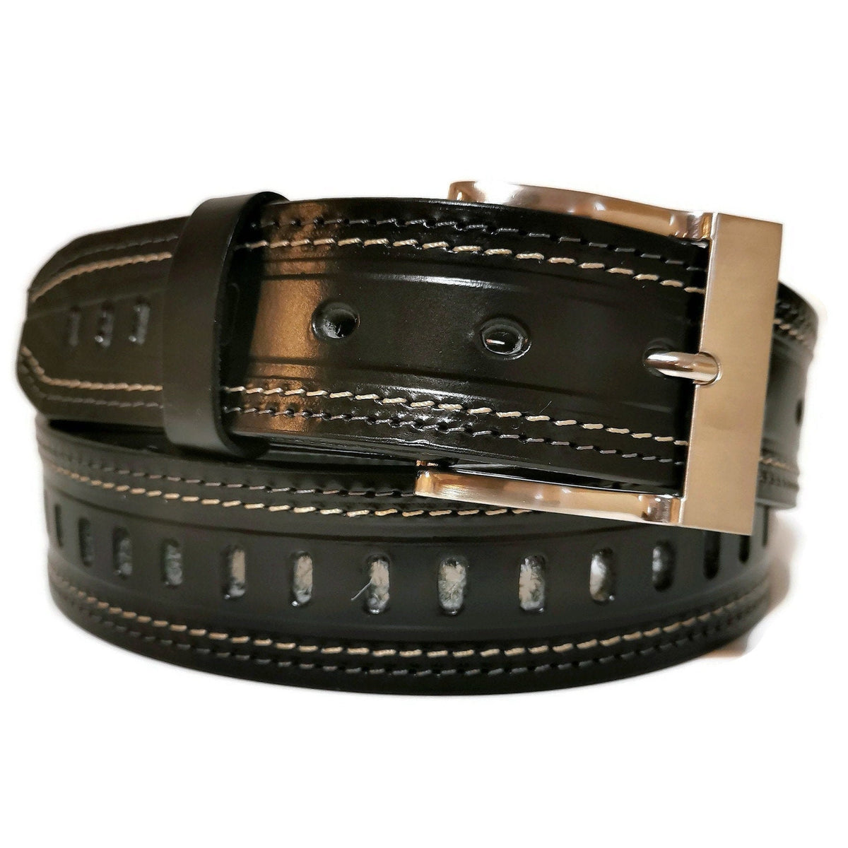 Full-Grain Black Leather Belt for Men, Casual, Removable Buckle