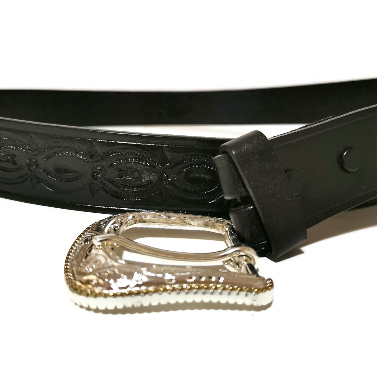 Black Leather Cowboy Belt  For Men with Removable Buckle Rodeo Western Personalized