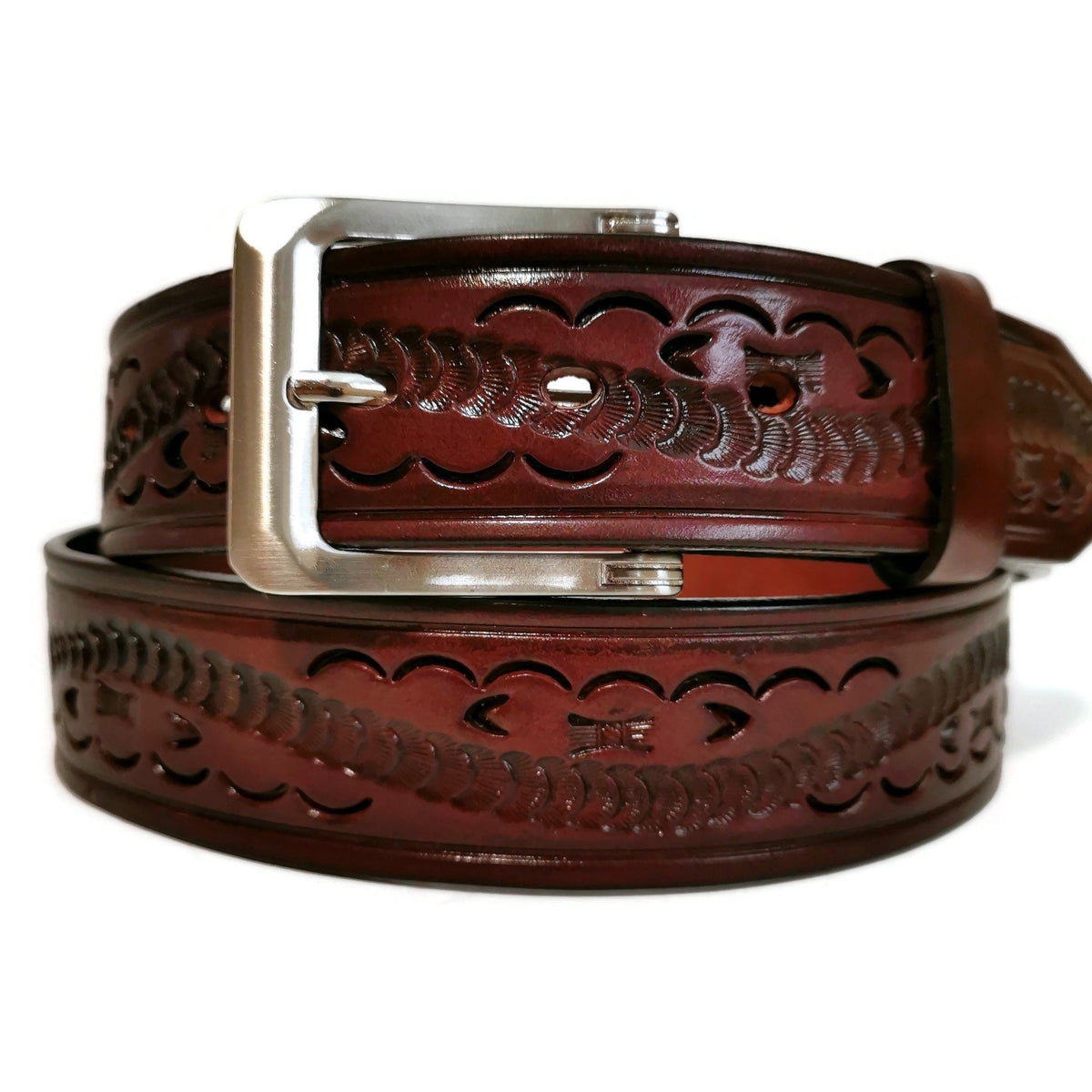 Leather Belt for Men, Hand Tooled Leather Rodeo Cowboy