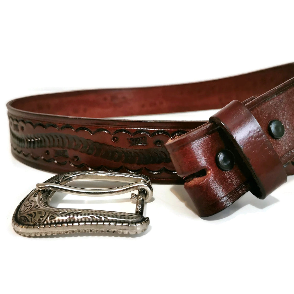 Leather Belt for Men, Hand Tooled Leather Rodeo Cowboy