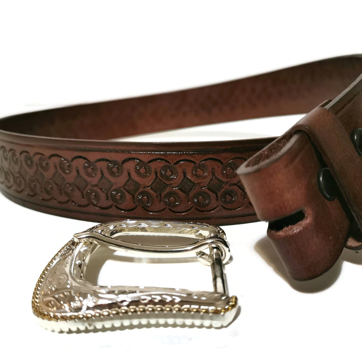 Brown Leather Western Belt for Men Rodeo Removable Buckle, Personalized