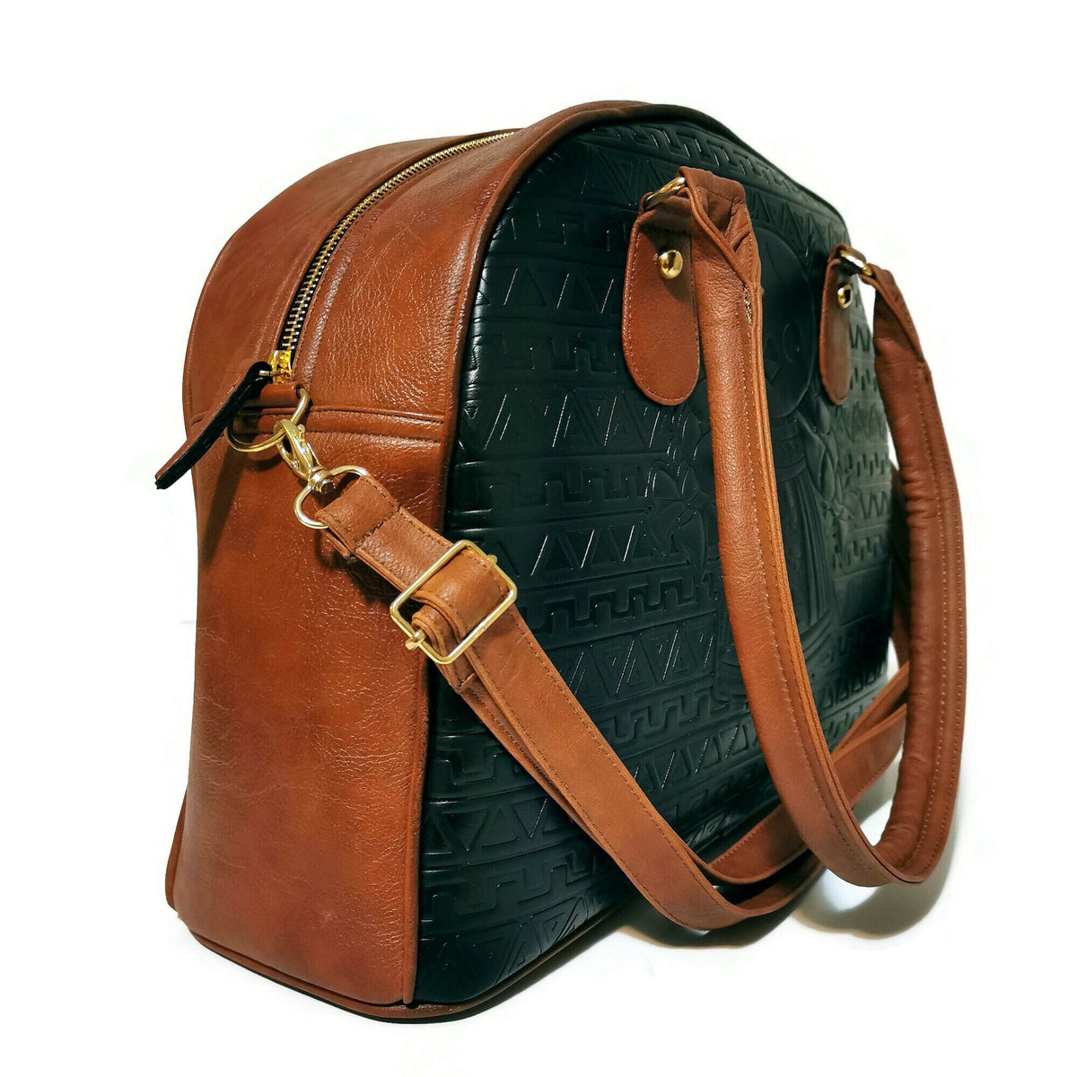Embossed Faux Leather Shoulder Bag: Handmade Boho Handbag