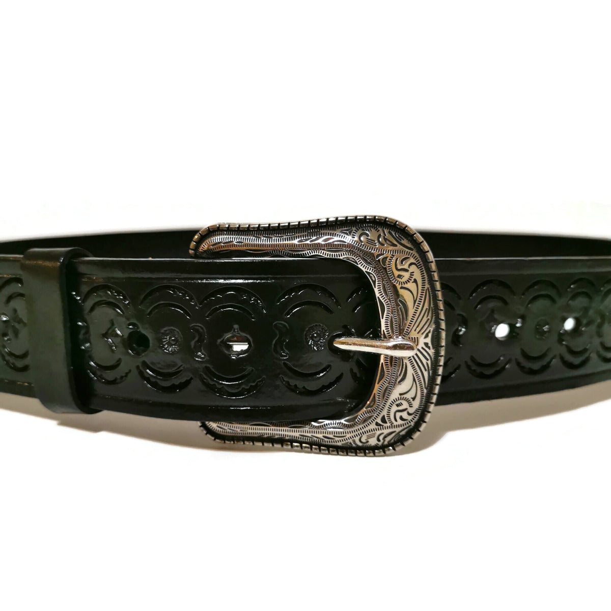 Black Hand Tooled Leather Belt Western Rodeo Cowboy Style For Men, Personalized