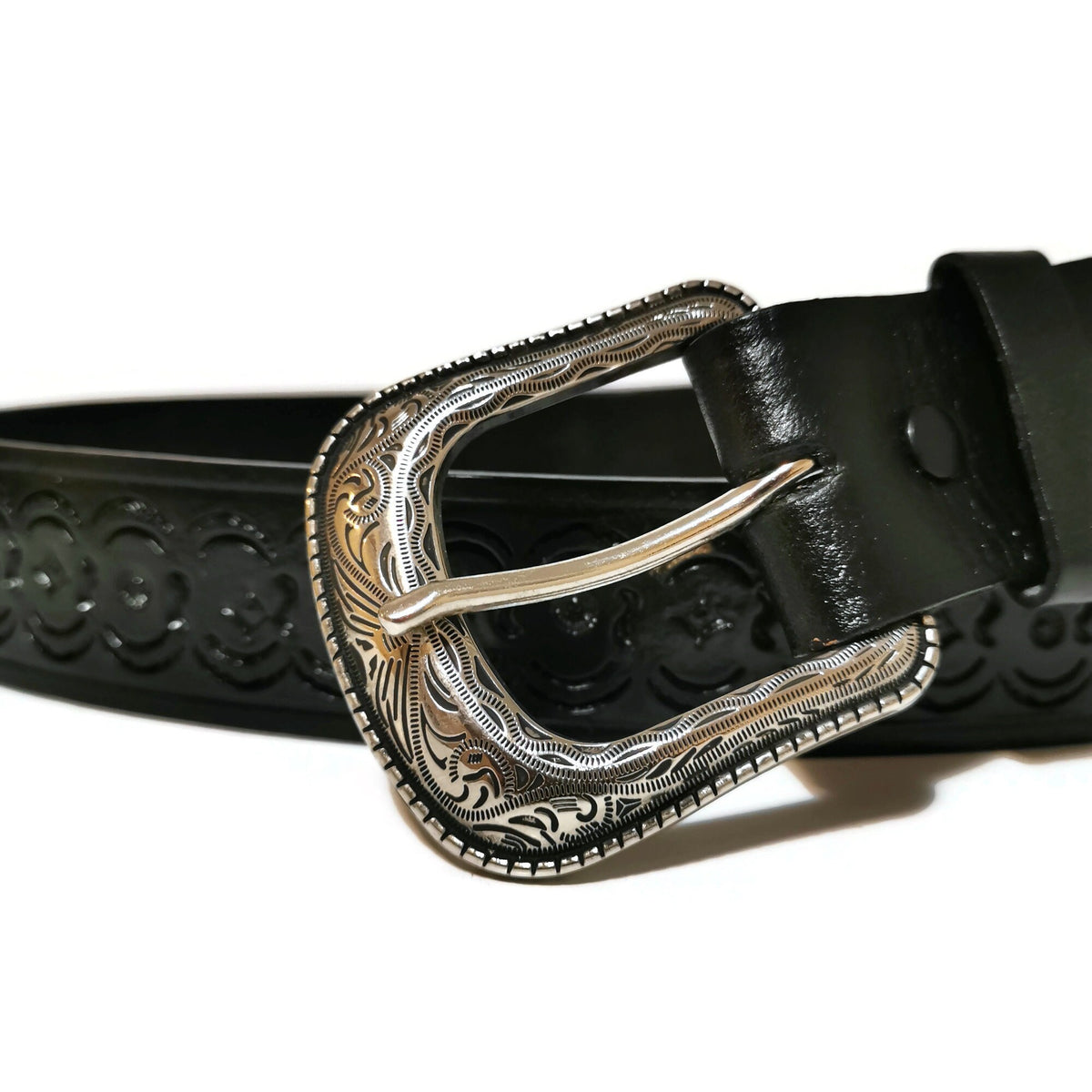 Black Hand Tooled Leather Belt Western Rodeo Cowboy Style For Men, Personalized
