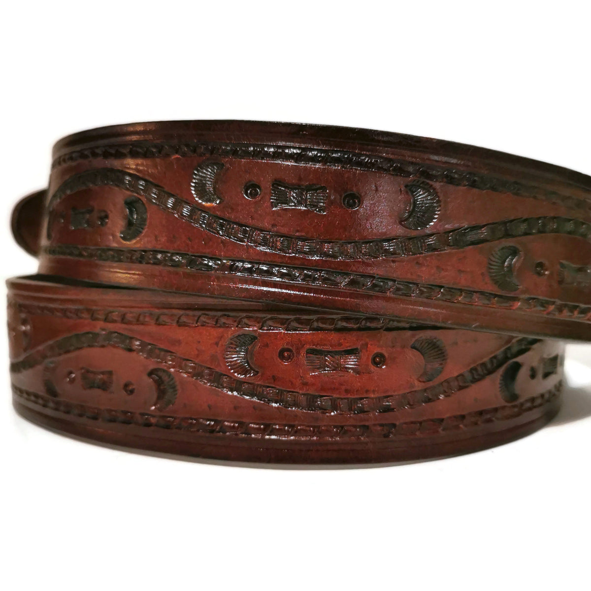 Brown Western Leather Belt for Men Hand Tooled Cowboy Rodeo Belt