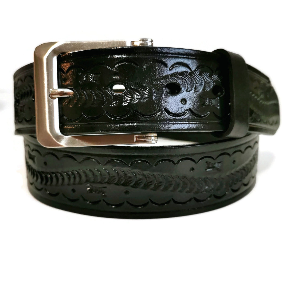 Leather Belt for Men, Hand Tooled Leather Rodeo Cowboy