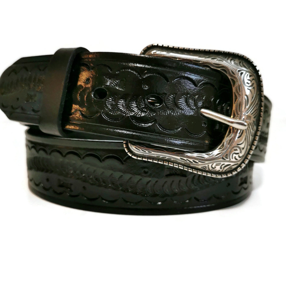 Leather Belt for Men, Hand Tooled Leather Rodeo Cowboy