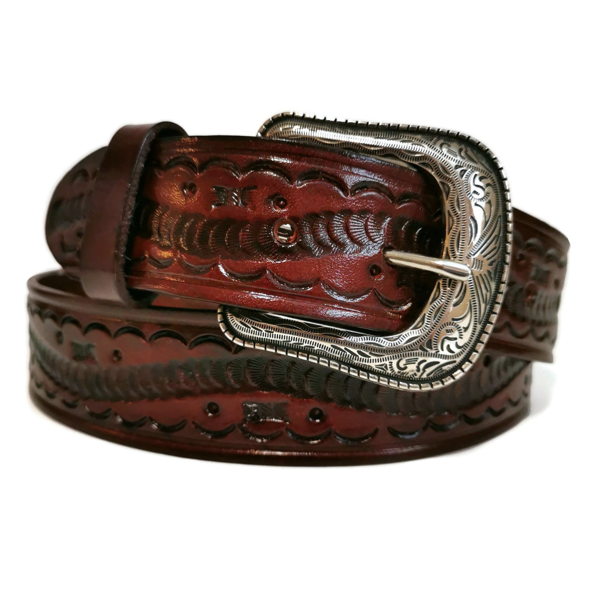 Leather Belt for Men, Hand Tooled Leather Rodeo Cowboy
