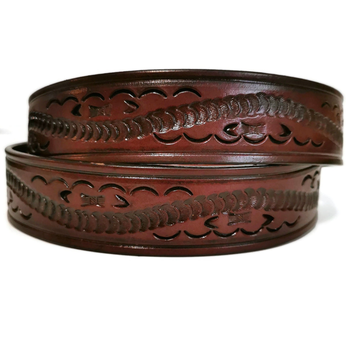 Leather Belt for Men, Hand Tooled Leather Rodeo Cowboy