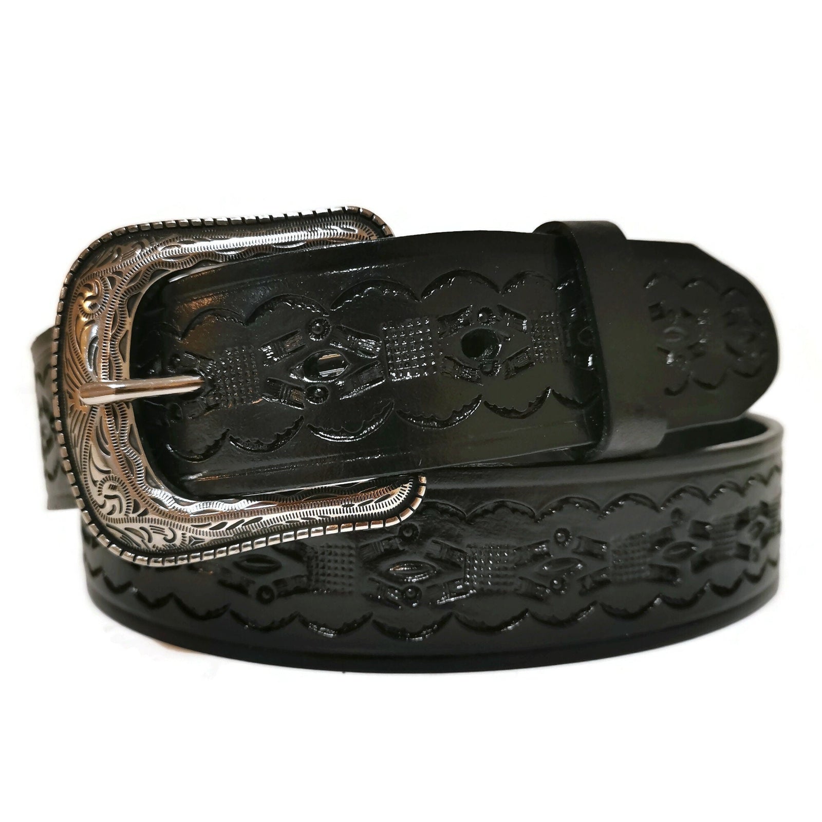 Black Leather Belt for Men Cowboy Western Rodeo Style Personalized