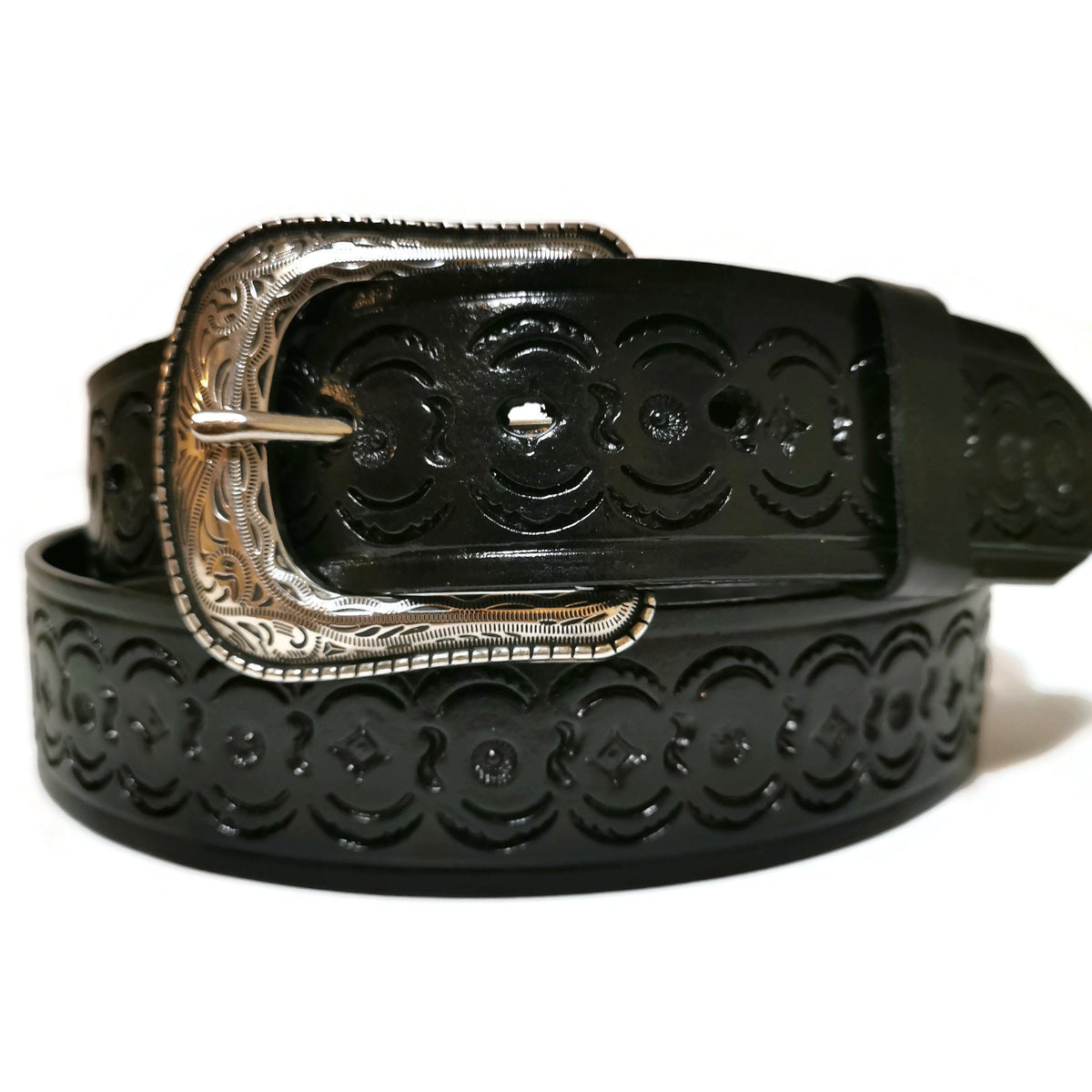 Black Hand Tooled Leather Belt Western Rodeo Cowboy Style For Men, Personalized