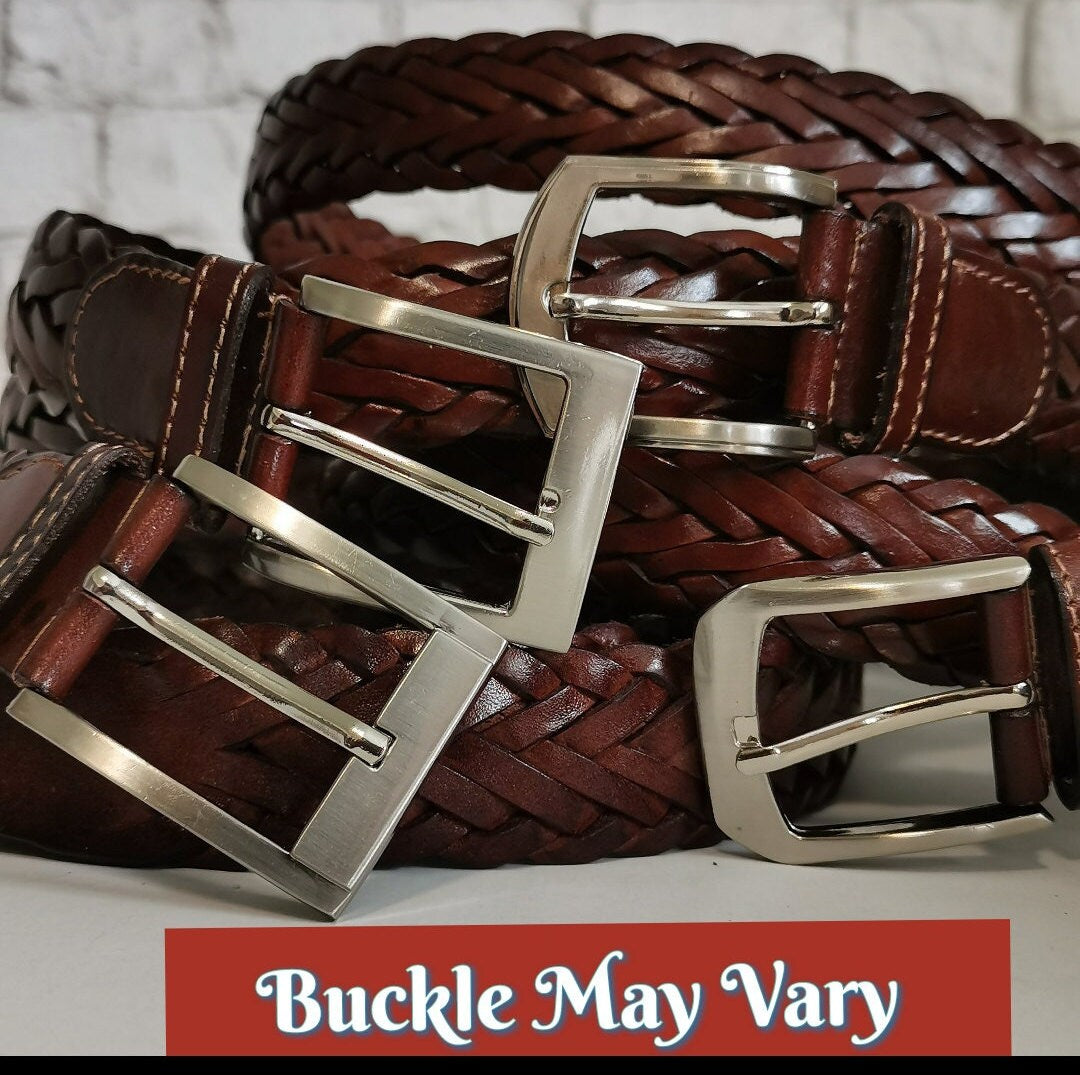 Handmade Braided Leather Belt: Brown Cowhide Belt for Men