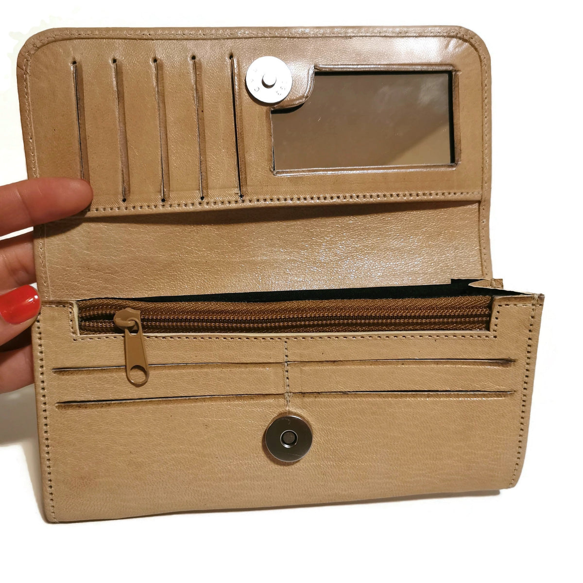 Floral Embossed Leather Wallet for Women, For Cards, With Zipper, Boho Bohemian