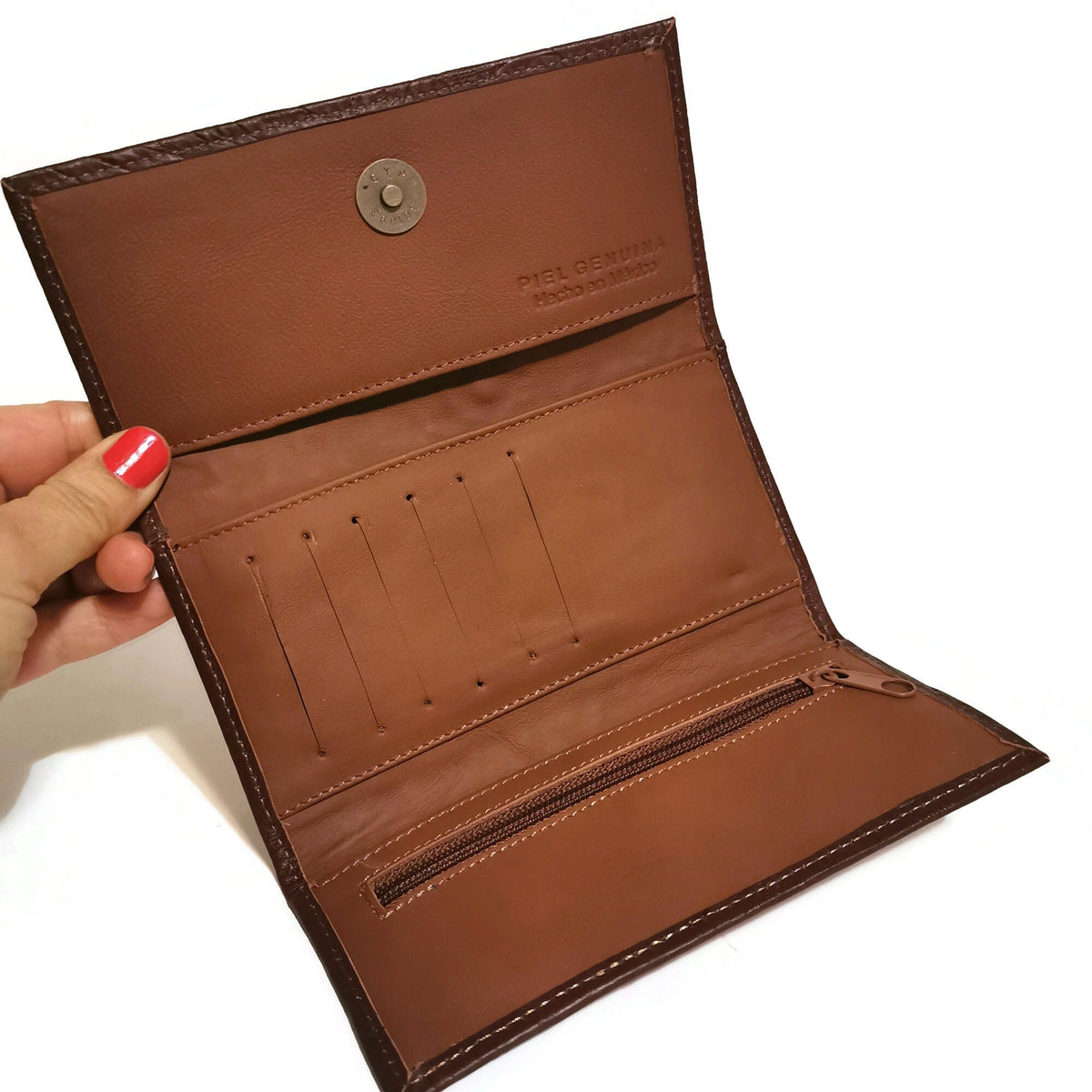 Large Leather Wallet for Women, Brown,  Floral Embossed, For Cards, Bohemian