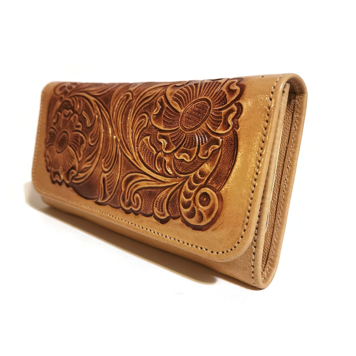 Floral Embossed Leather Wallet for Women, For Cards, With Zipper, Boho Bohemian