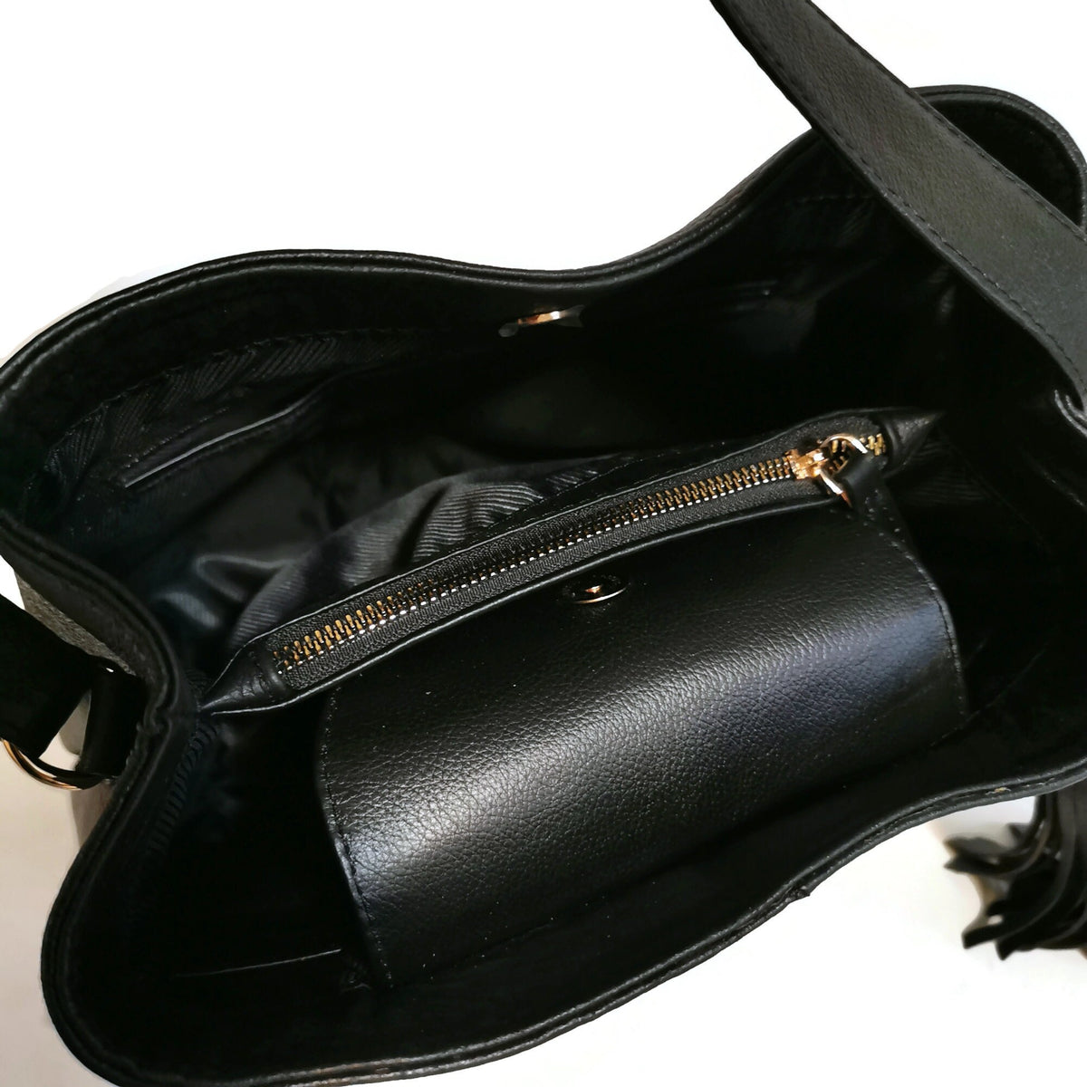 Black Leather Shoulder Bag for Women Artisanal Beaded Strap, Bohemian Style